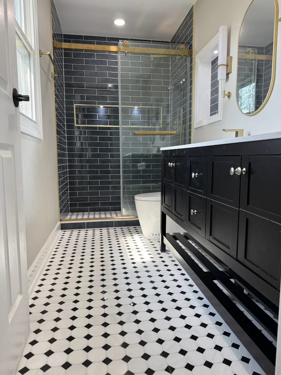 Wall tile installation in progress with spacers