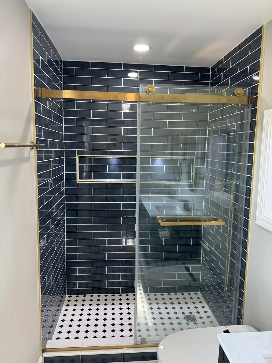 Top view of finished shower floor and niche
